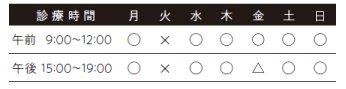 診療時間：午前9:00～12:00、午後14:00～18:00